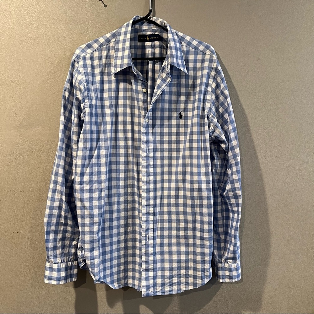 Ralph Lauren Men’s Button Down Check Gingham Long Sleeve Cotton Shirt Blue L